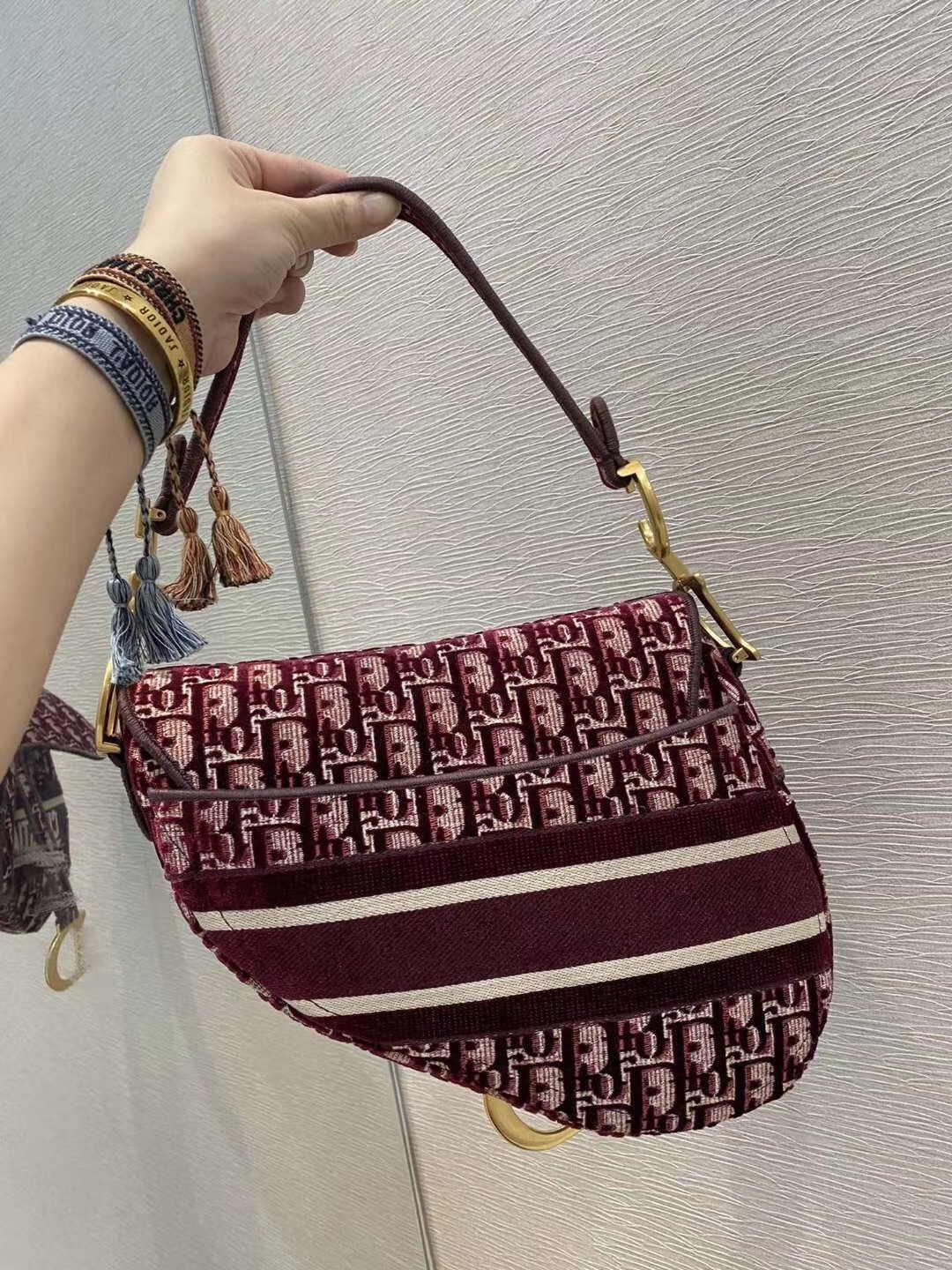 Dior Saddle Bag In Burgundy Dior Oblique Embroidered Velvet 172