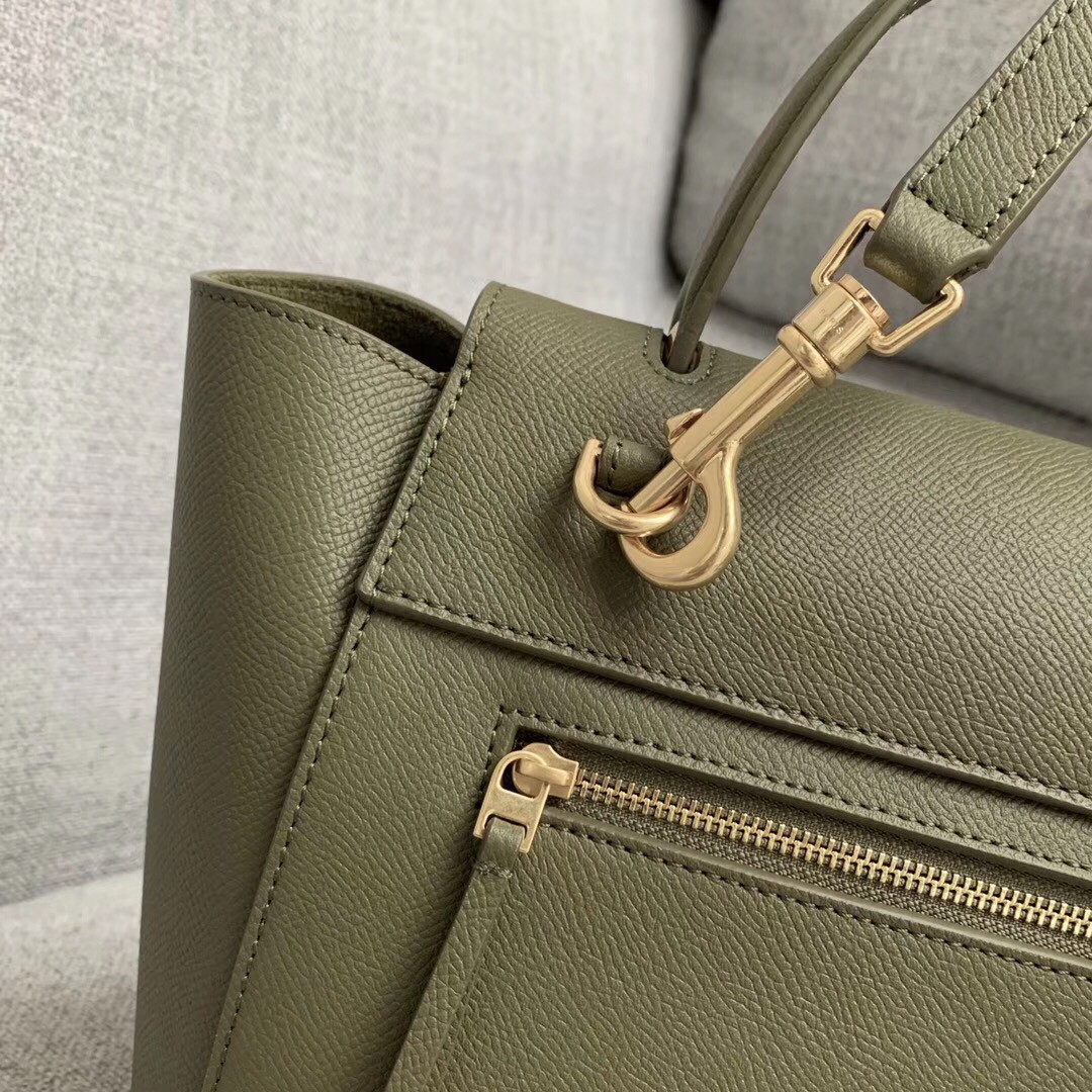 Celine Micro Belt Bag In Army Green Grained Calfskin 602