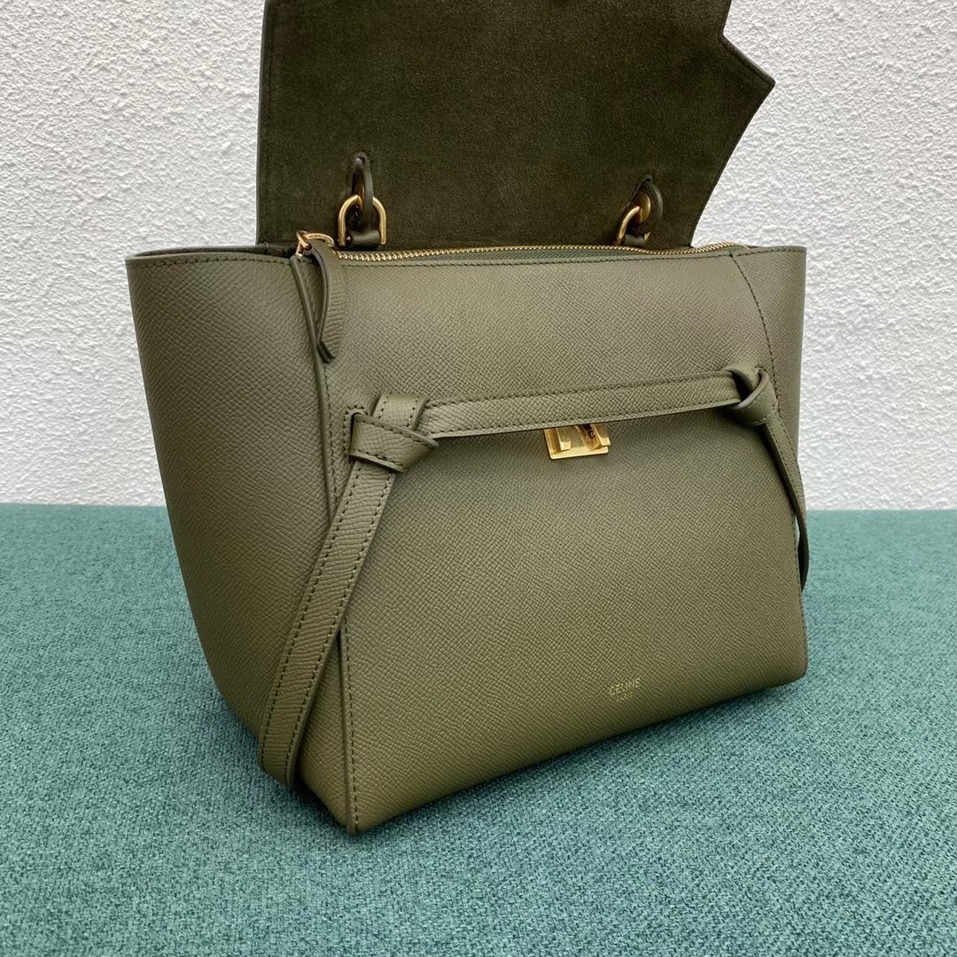 Celine Micro Belt Bag In Dark Olive Grained Calfskin 758