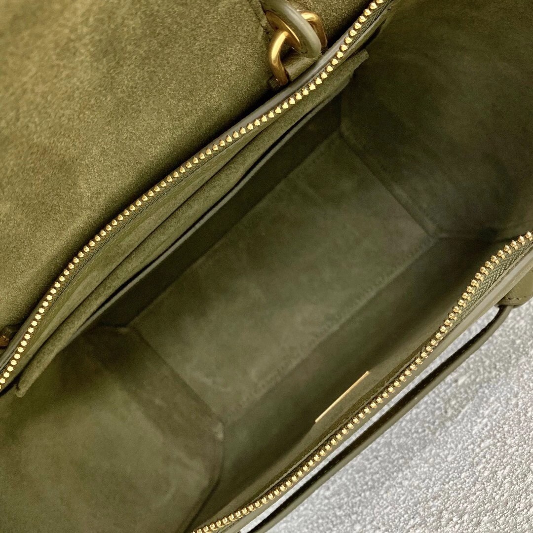 Celine Micro Belt Bag In Dark Olive Grained Calfskin 758