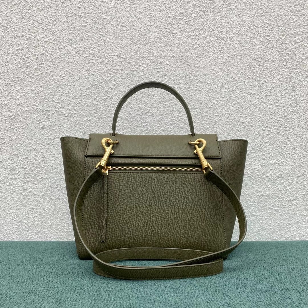 Celine Micro Belt Bag In Dark Olive Grained Calfskin 758