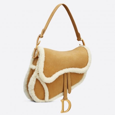 Dior Saddle Bag In Camel Shearling 660