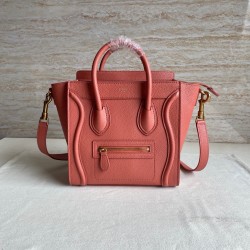 Celine Nano Luggage Tote Bag In Orange Drummed Calfskin 722