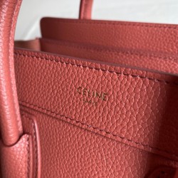 Celine Nano Luggage Tote Bag In Orange Drummed Calfskin 722