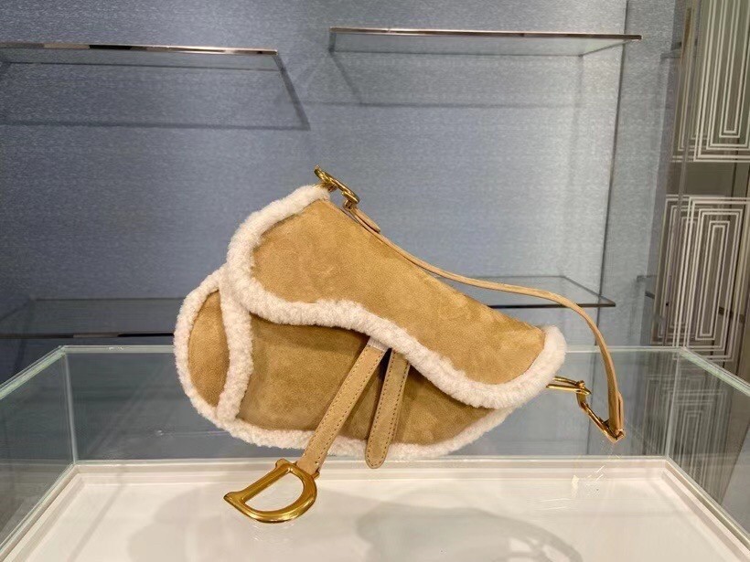 Dior Saddle Bag In Camel Shearling 660