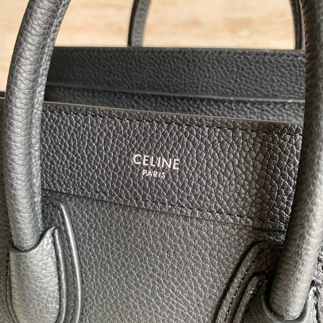 Celine Nano Luggage Tote Bag In Black Drummed Calfskin 943