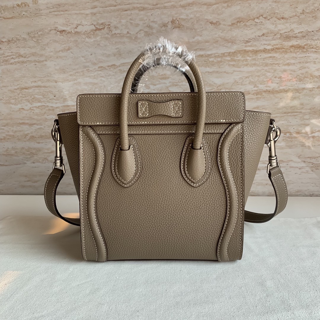 Celine Nano Luggage Tote Bag In Souris Drummed Calfskin 845