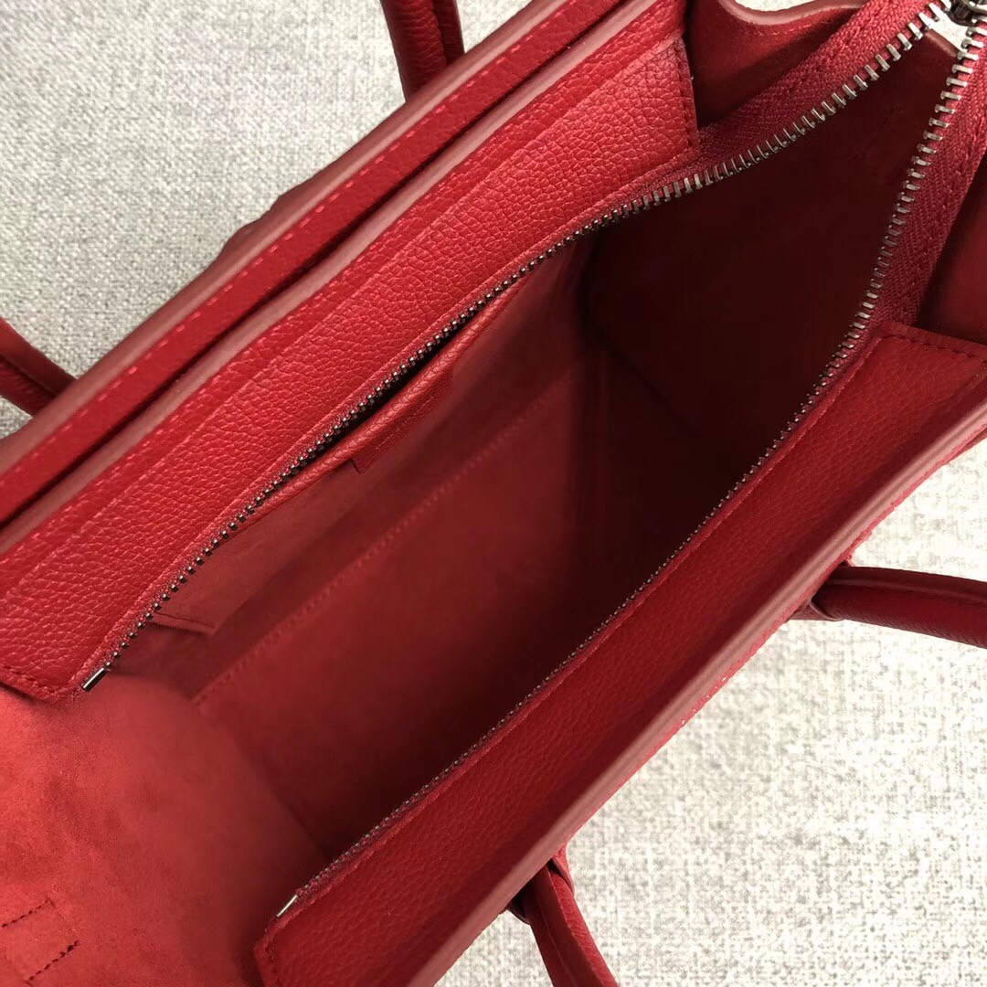 Celine Nano Luggage Tote Bag In Red Drummed Calfskin 891