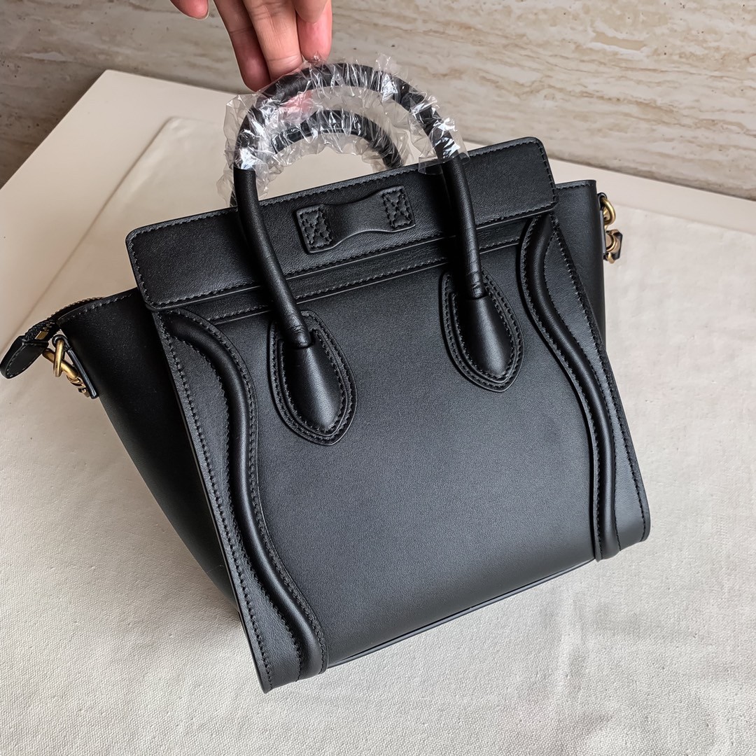 Celine Nano Luggage Tote Bag In Black Smooth Calfskin 922