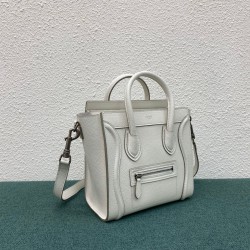 Celine Nano Luggage Tote Bag In White Drummed Calfskin 481