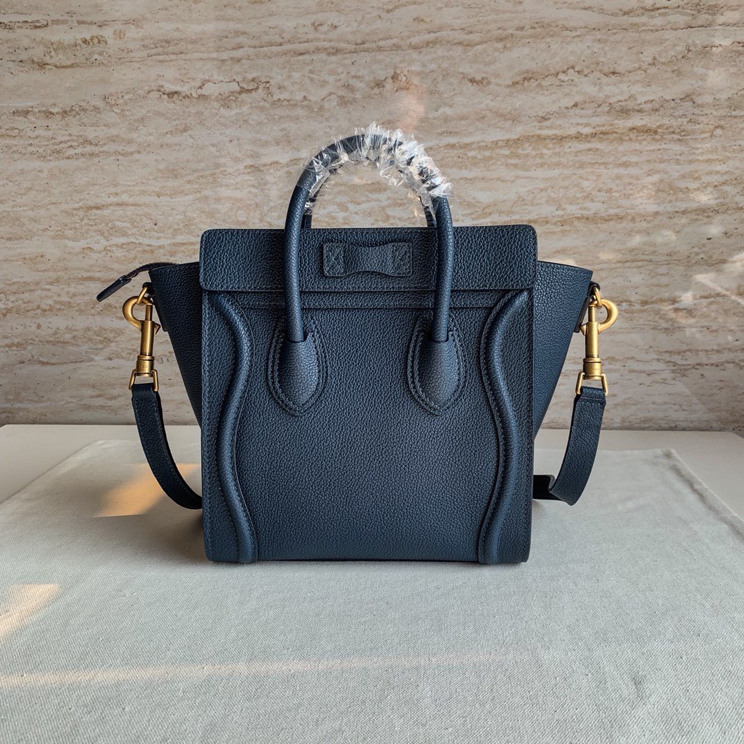 Celine Nano Luggage Tote Bag In Navy Blue Drummed Calfskin 542