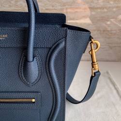 Celine Nano Luggage Tote Bag In Navy Blue Drummed Calfskin 542