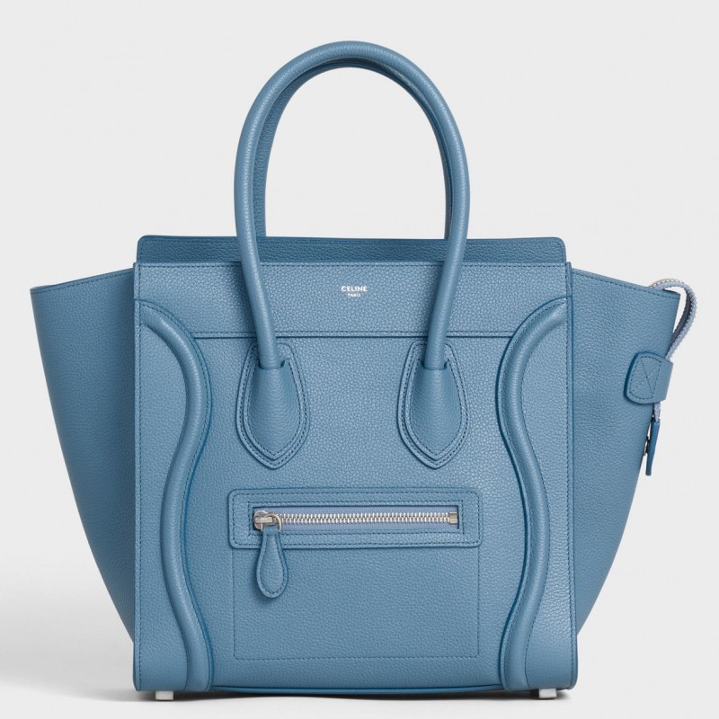 Celine Micro Luggage Tote Bag In Slate Blue Drummed Calfskin 839