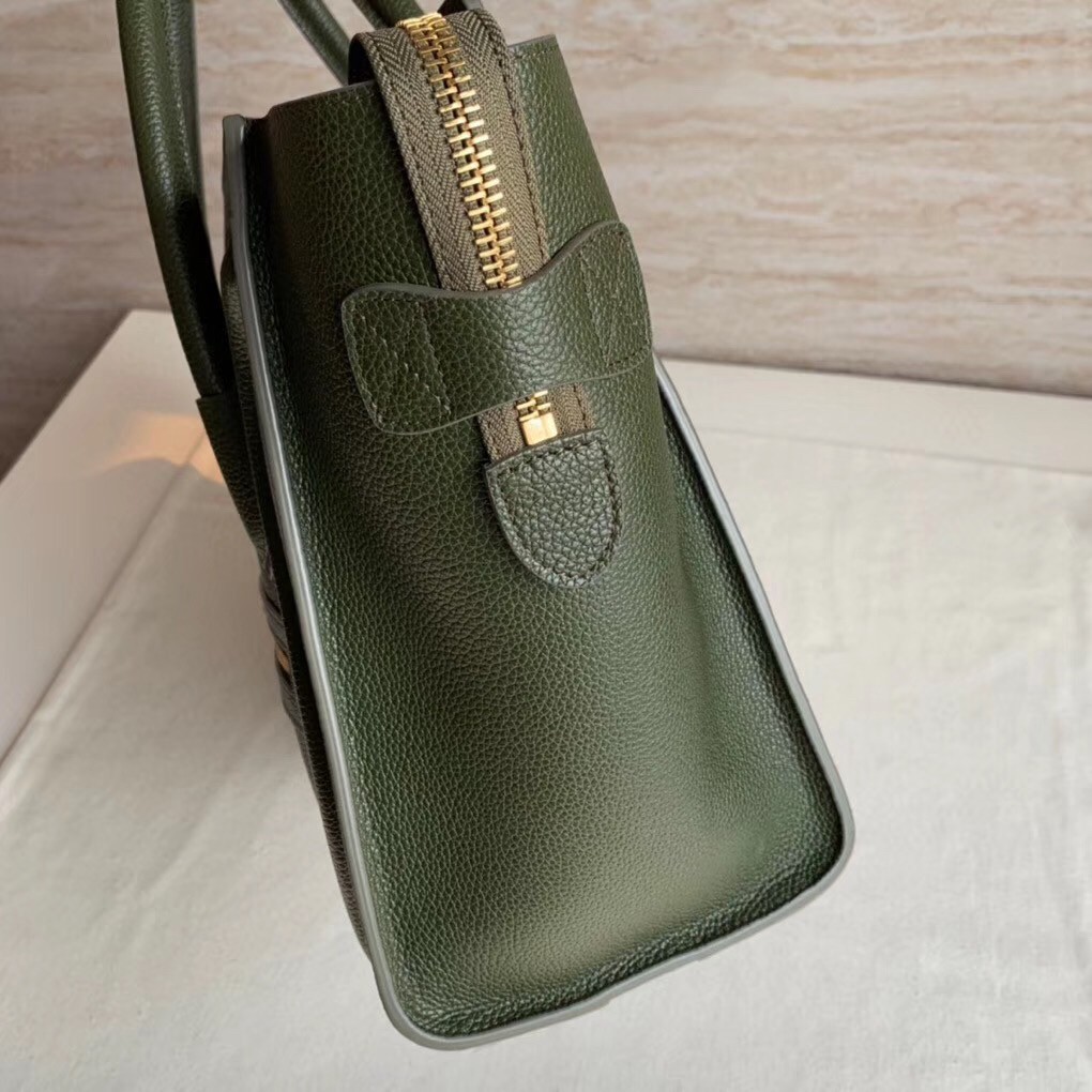 Celine Micro Luggage Tote Bag In Khaki Green Drummed Calfskin 408
