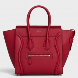 Celine Micro Luggage Tote Bag In Red Drummed Calfskin 430