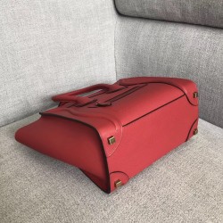 Celine Micro Luggage Tote Bag In Red Drummed Calfskin 430