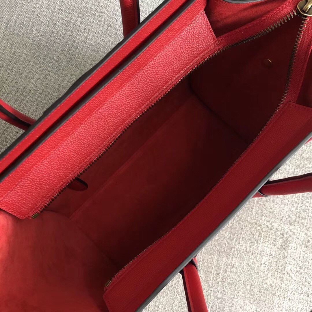 Celine Micro Luggage Tote Bag In Red Drummed Calfskin 430