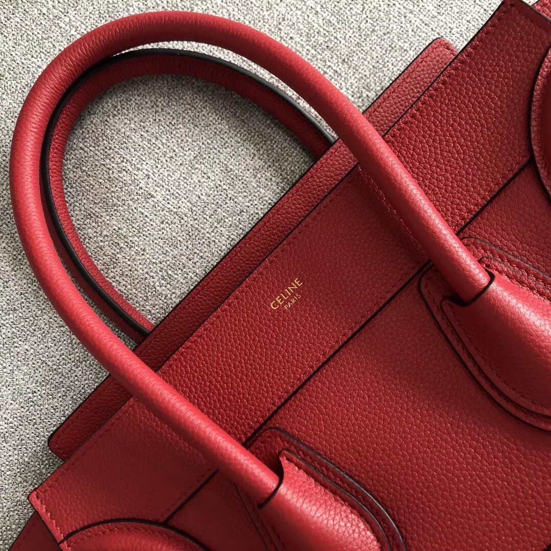 Celine Micro Luggage Tote Bag In Red Drummed Calfskin 430