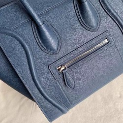 Celine Micro Luggage Tote Bag In Navy Blue Drummed Calfskin 676