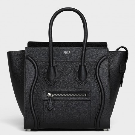 Celine Micro Luggage Tote Bag In Black Drummed Calfskin 730