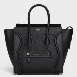 Celine Micro Luggage Tote Bag In Black Drummed Calfskin 730