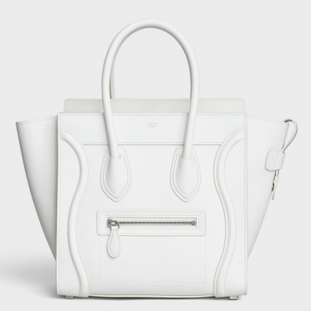 Celine Micro Luggage Tote Bag In White Drummed Calfskin 760