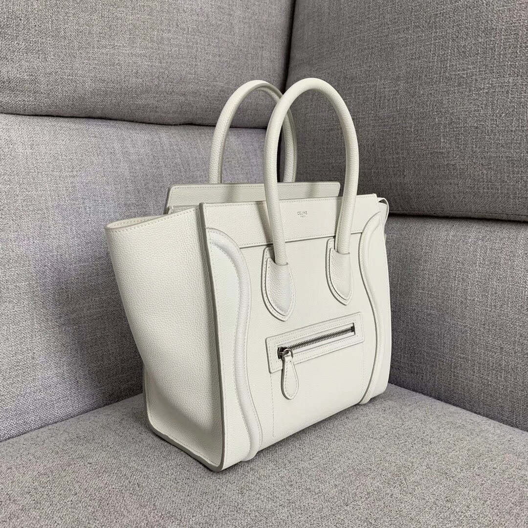 Celine Micro Luggage Tote Bag In White Drummed Calfskin 760