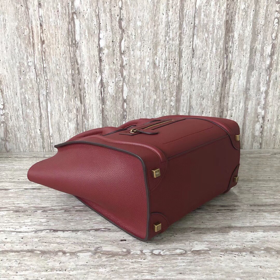 Celine Micro Luggage Tote Bag In Dark Red Drummed Calfskin 312