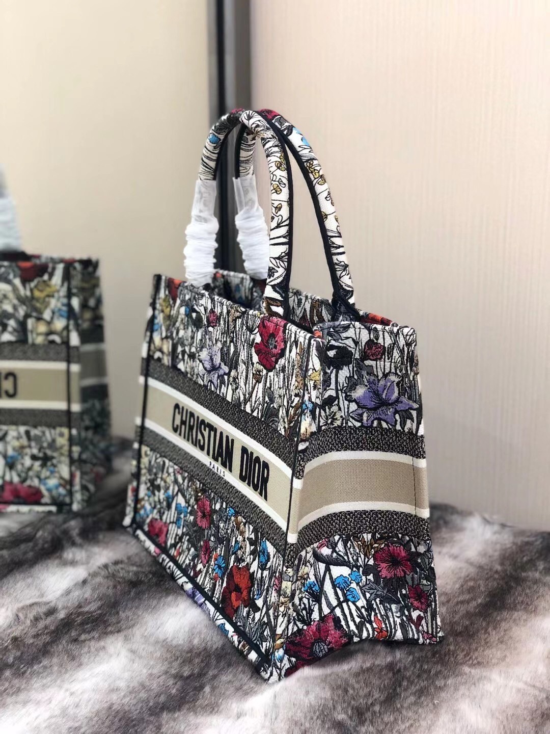 Dior Small Book Tote In Multicolor Mille Fleurs Embroidery 344