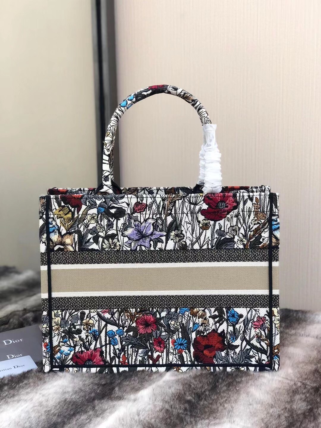 Dior Small Book Tote In Multicolor Mille Fleurs Embroidery 344