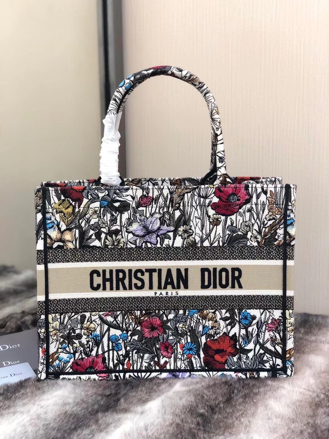 Dior Small Book Tote In Multicolor Mille Fleurs Embroidery 344