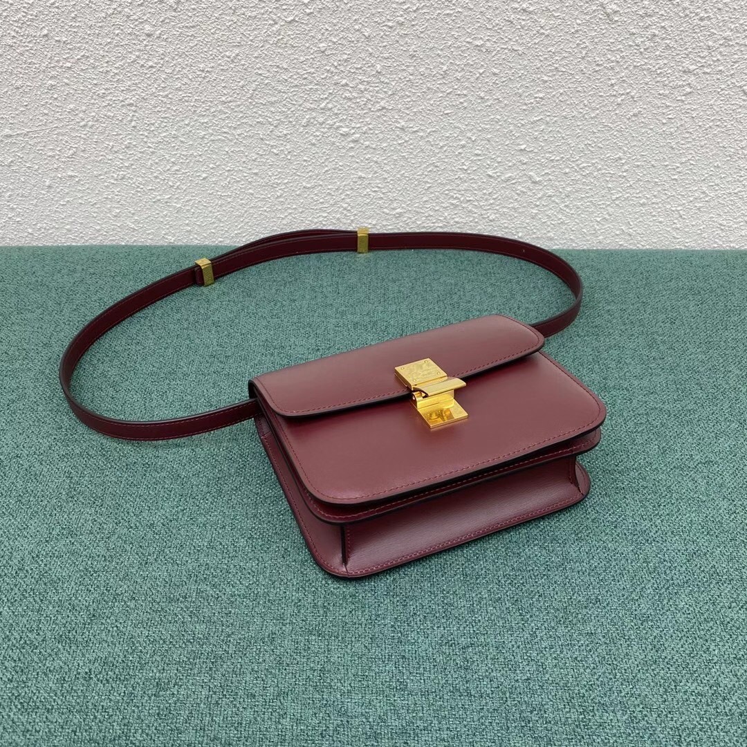 Celine Classic Box Teen Bag In Burgundy Box Calfskin 695