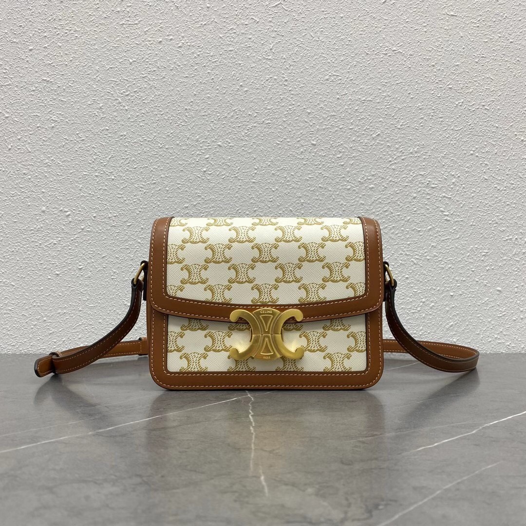 Celine Triomphe Teen Bag In White Triomphe Canvas 039