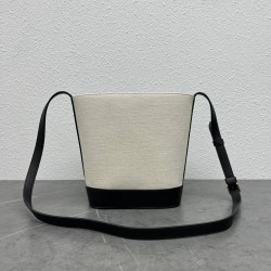 Celine Small Bucket Cuir Triomphe In White Textile 378