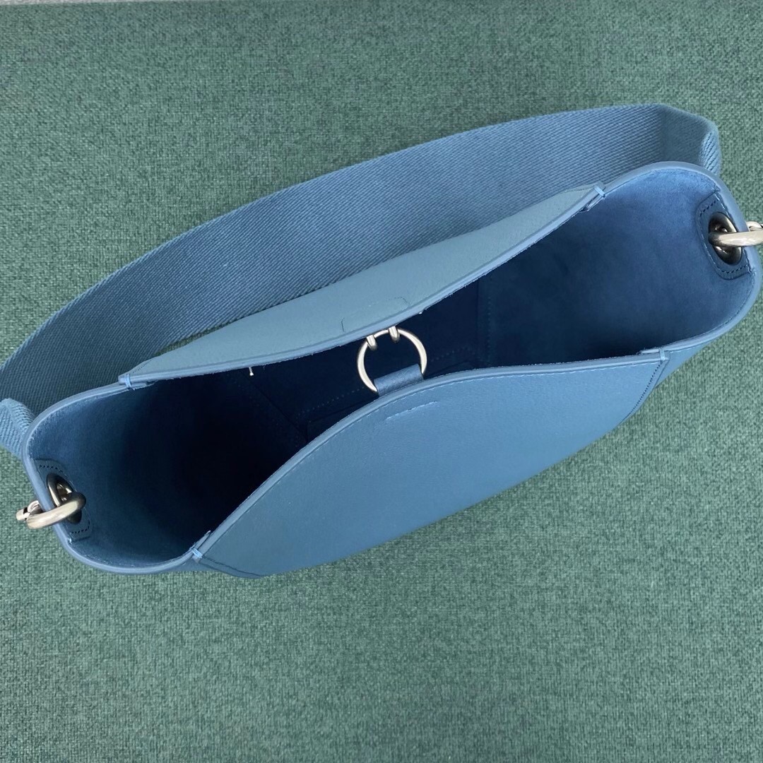 Celine Sangle Small Bucket Bag In Slate Blue Calfskin  437