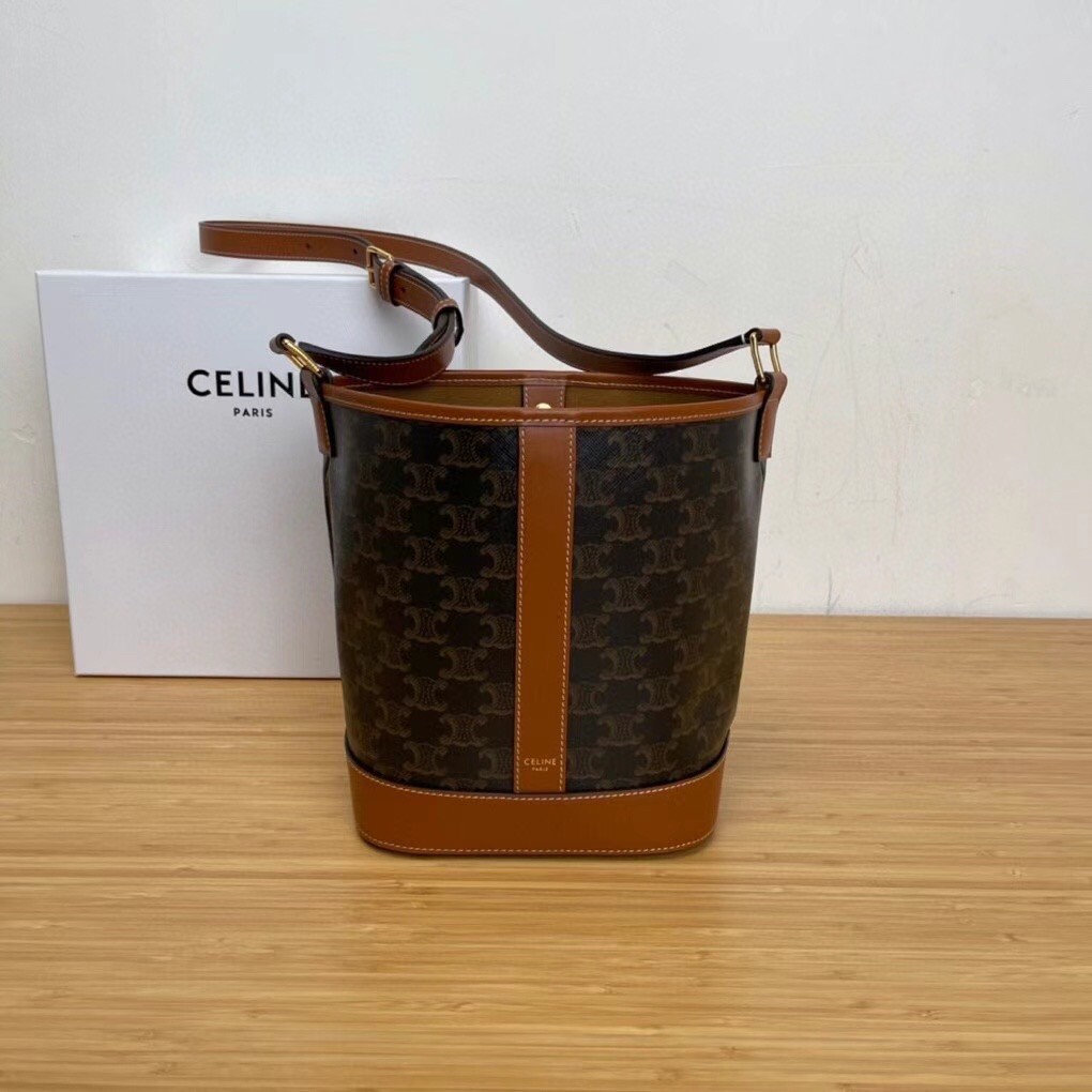 Celine Small Bucket Bag In Tan Triomphe Canvas 990