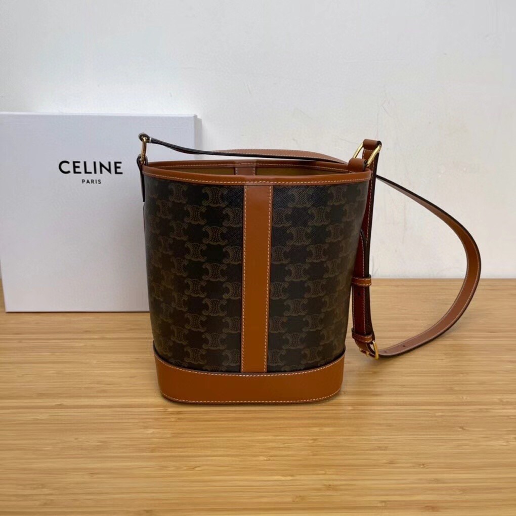 Celine Small Bucket Bag In Tan Triomphe Canvas 990