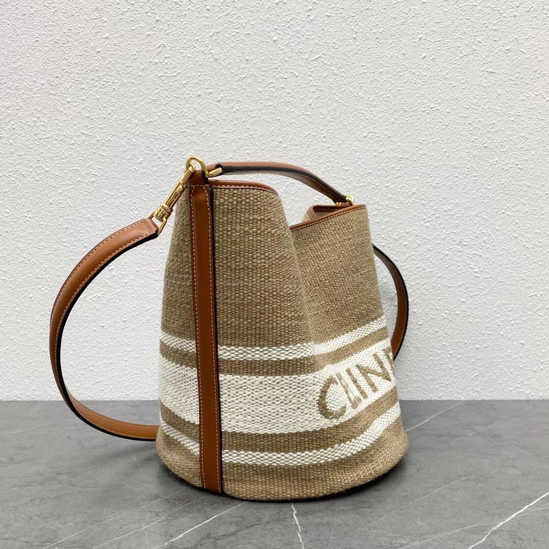 Celine Bucket 16 Bag In Textile with Celine Logo 222