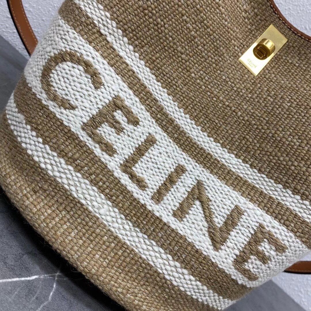 Celine Bucket 16 Bag In Textile with Celine Logo 222