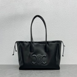 Celine Cabas Drawstring Cuir Triomphe Bag in Black Calfskin 636