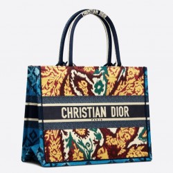 Dior Small Book Tote In Blue Multicolor Dior Paisley Embroidery 088