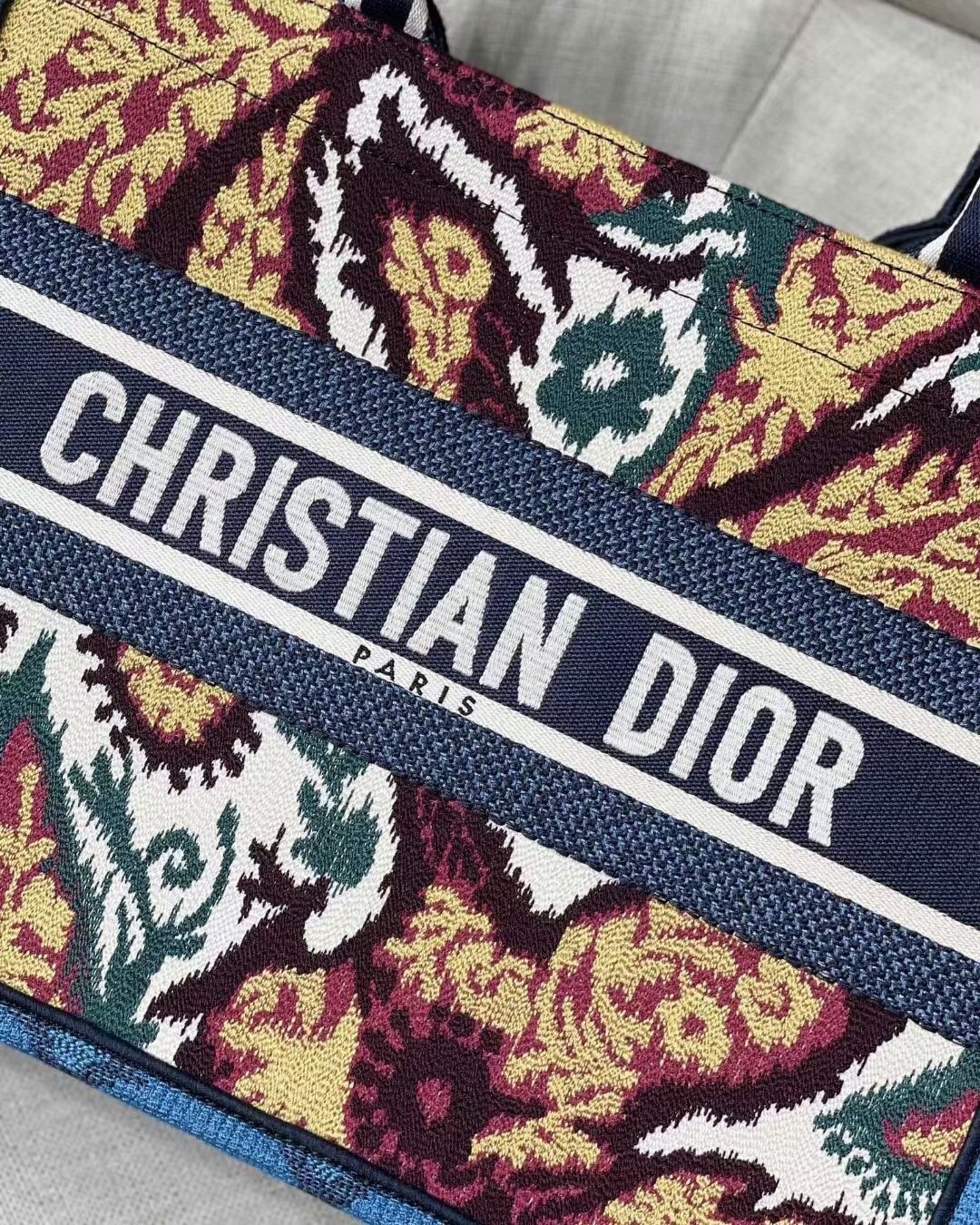 Dior Small Book Tote In Blue Multicolor Dior Paisley Embroidery 088