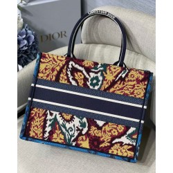 Dior Small Book Tote In Blue Multicolor Dior Paisley Embroidery 088