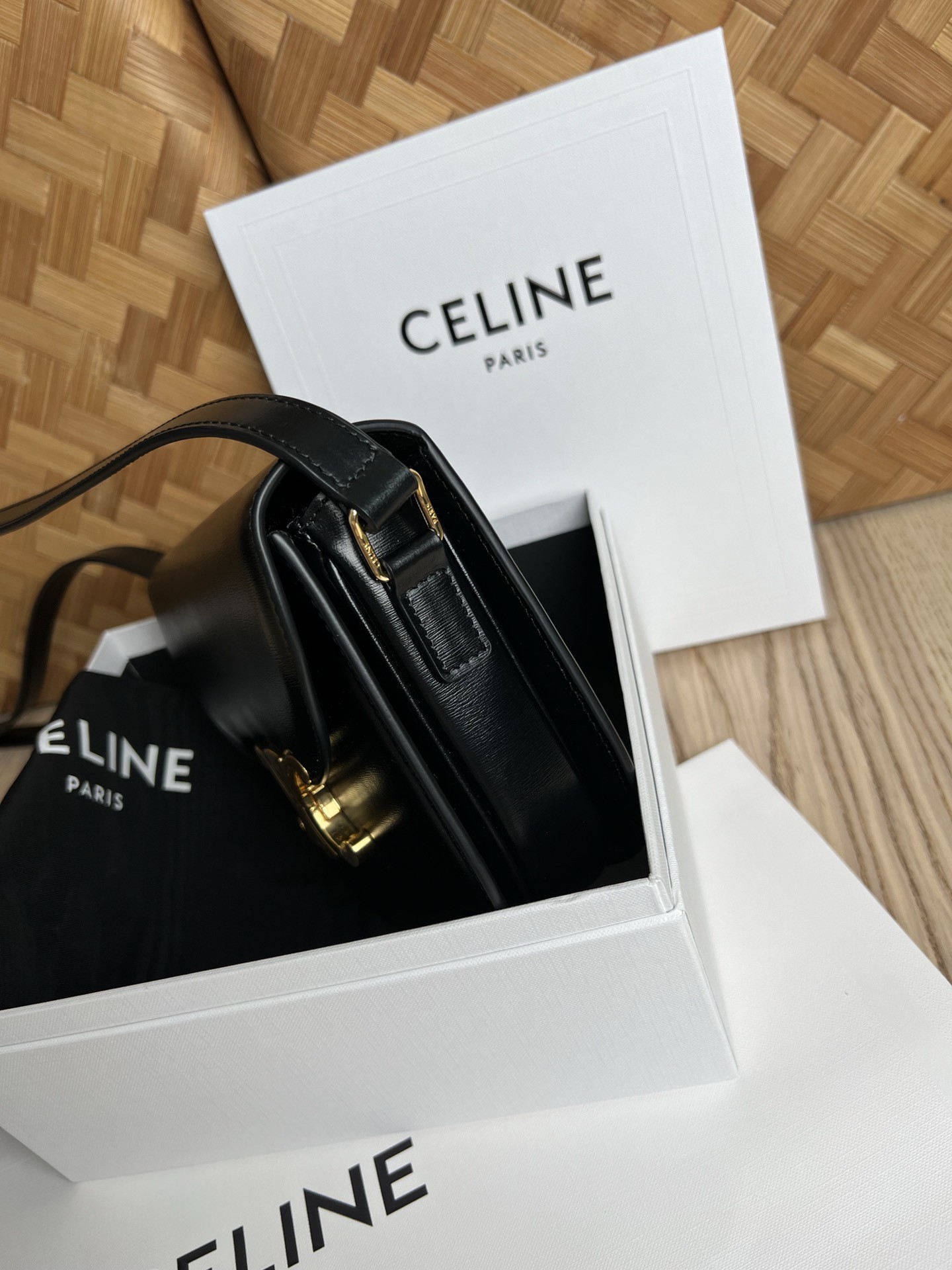 Celine Besace Clea Bag in Black Shiny Calfskin 678