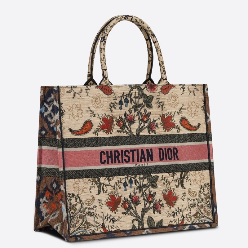 Dior Book Tote Bag In Multicolor Dior Flowers Embroidery 148