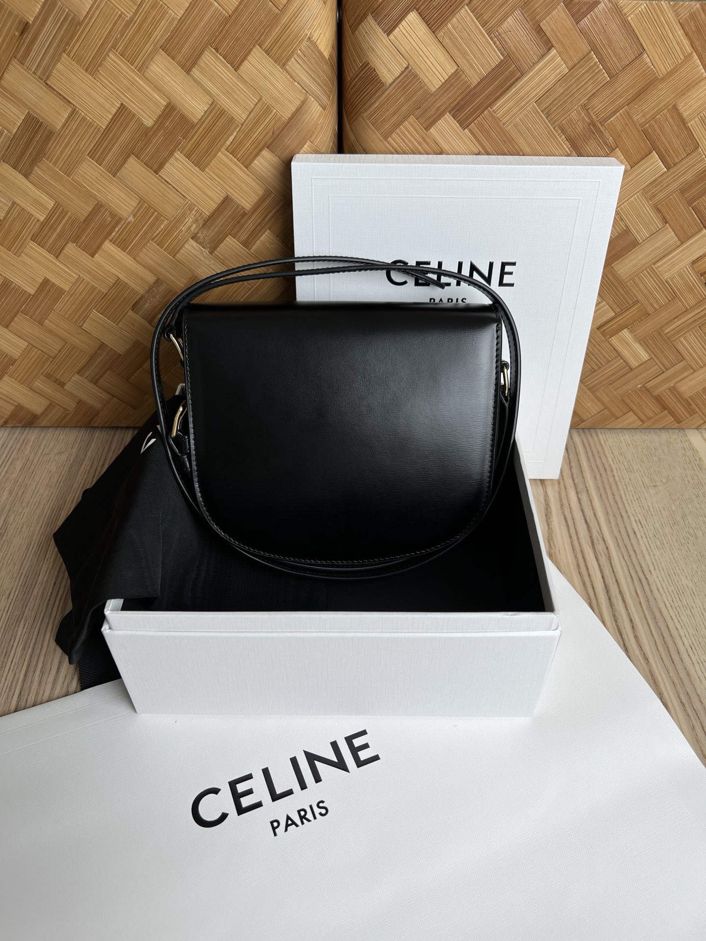 Celine Besace Clea Bag in Black Shiny Calfskin 678