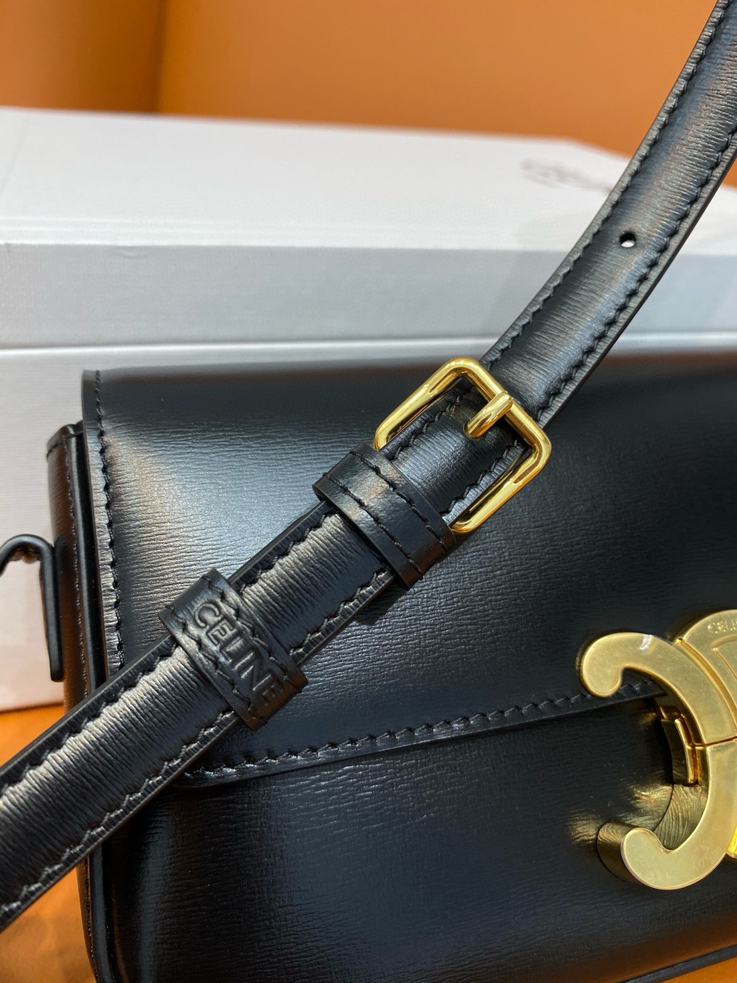 Celine Claude Shoulder Bag in Black Calfskin 730