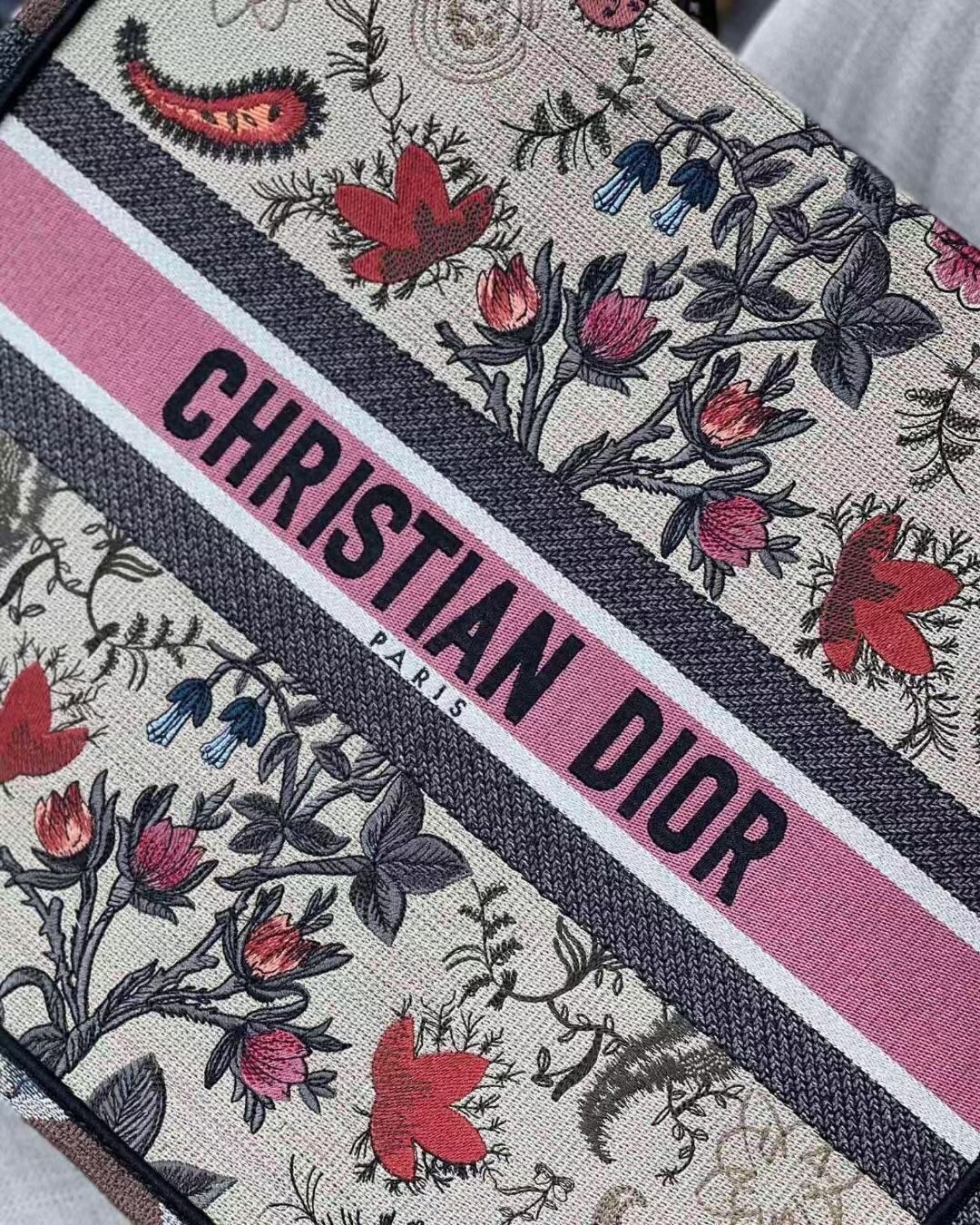 Dior Book Tote Bag In Multicolor Dior Flowers Embroidery 148