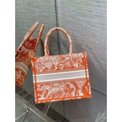 Dior Small Book Tote Bag In Orange Transparent Toile De Jouy Canvas