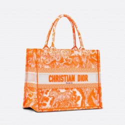 Dior Small Book Tote Bag In Orange Transparent Toile De Jouy Canvas